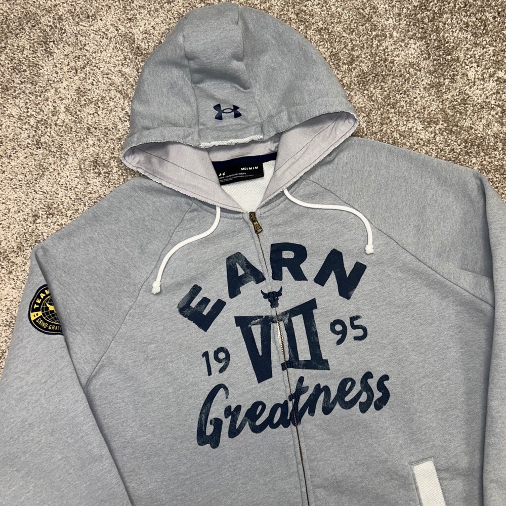 Under‎ Armour Project Rock Earn Greatness Full Zip Hoodie Men Size Medium Gray